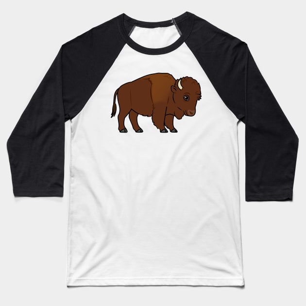 Cute Bison Cartoon Baseball T-Shirt by PenguinCornerStore